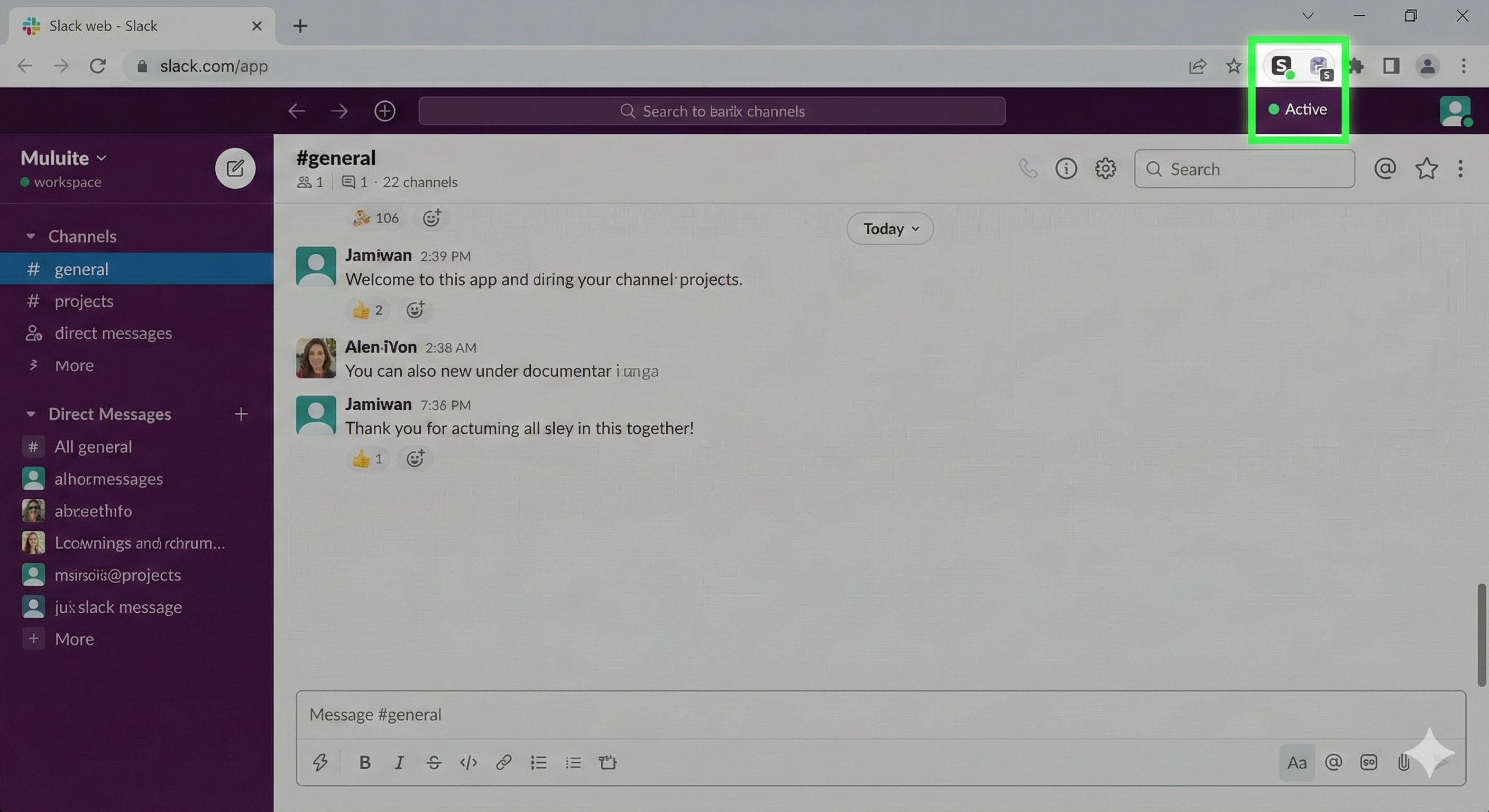 Extension navigateur Slack