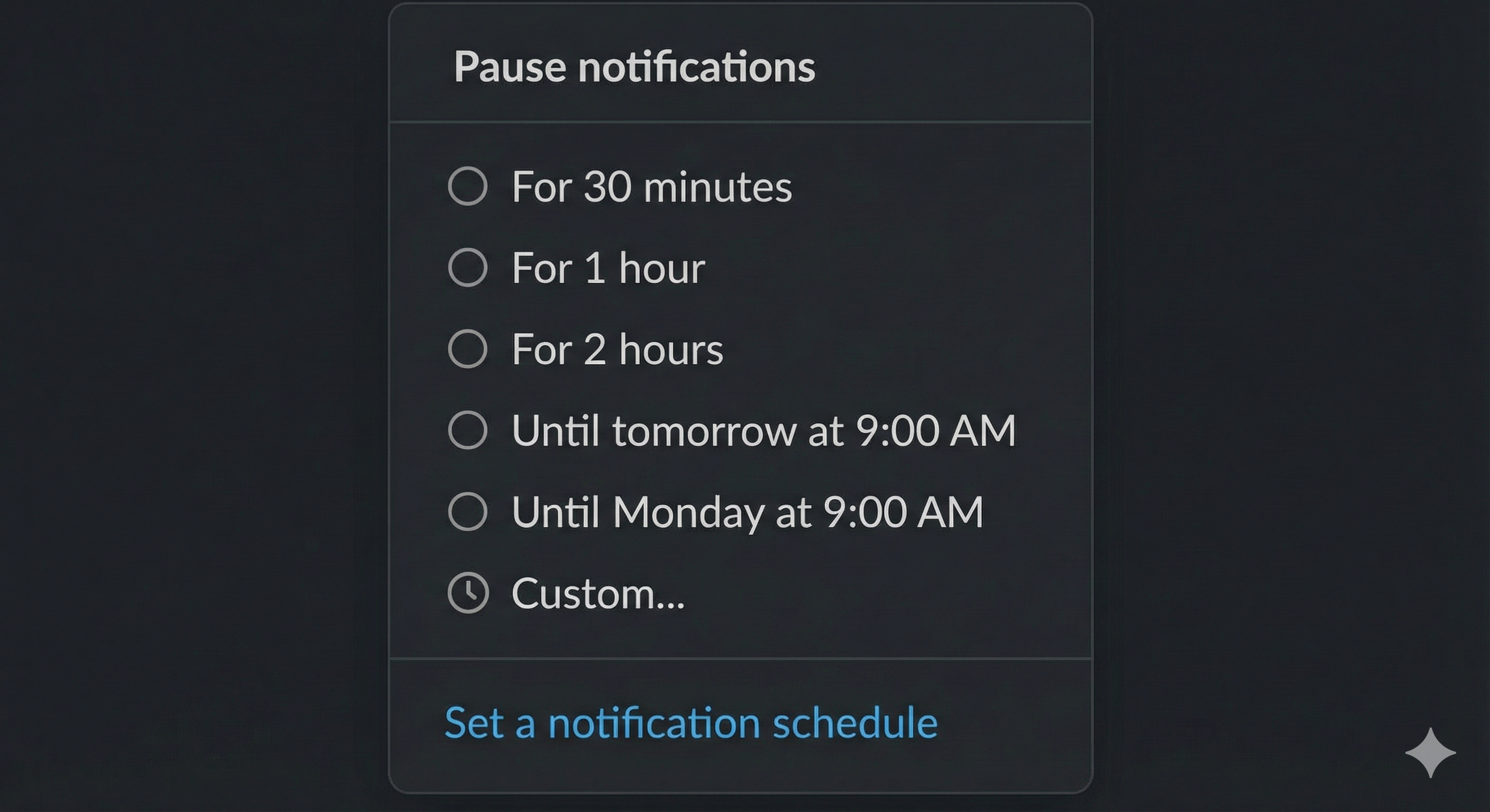 Slack direct message view showing a banner at top: This person has notifications paused. They will be notified of new messages when notifications resume, with a small sleep icon